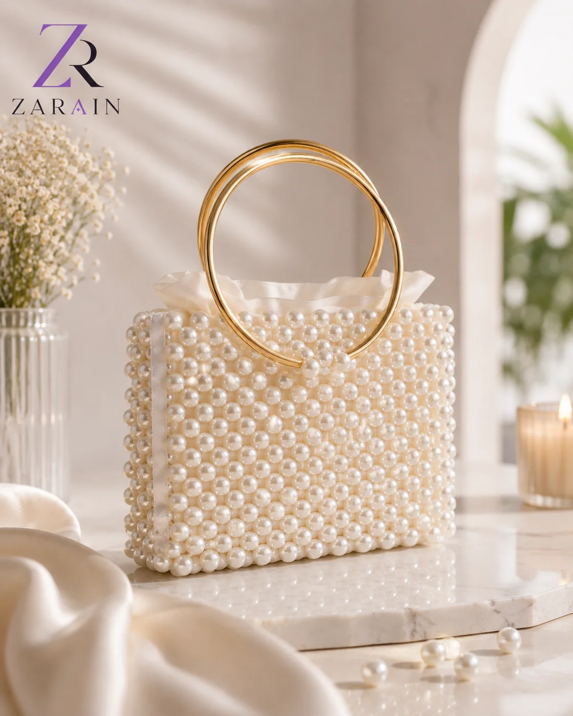 Luna Luxe Handmade Pearl Handbag
